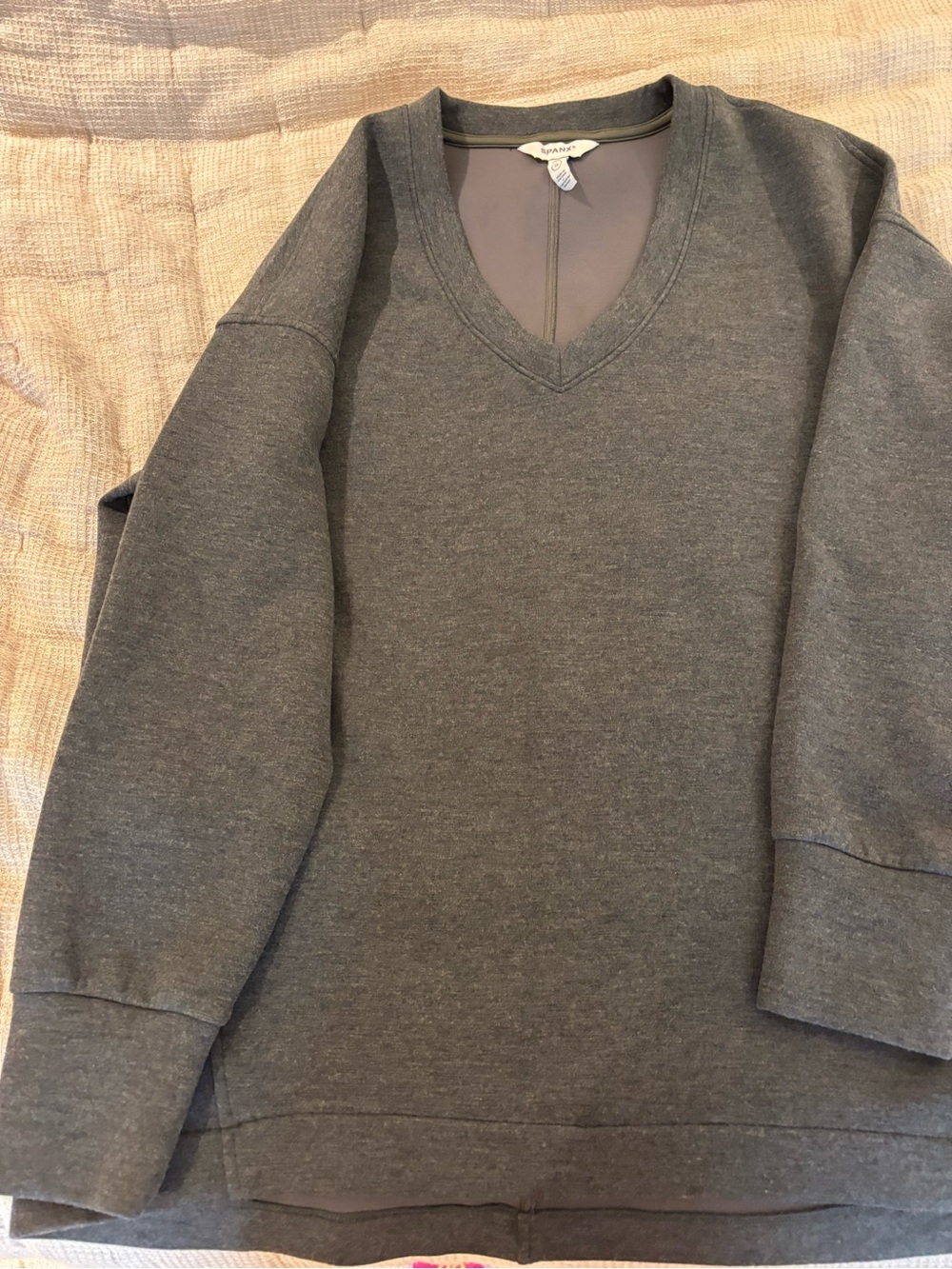 SPANX Gray V-Neck Sweatshirt